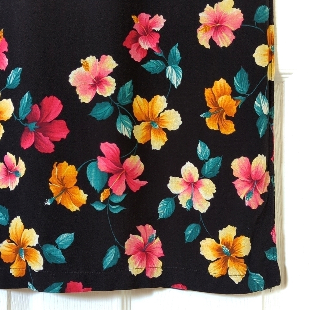 Jantzen 90's Vintage Floral Sleeveless Side Slit Swim Cover Up Midi Dress Black - Picture 8 of 13
